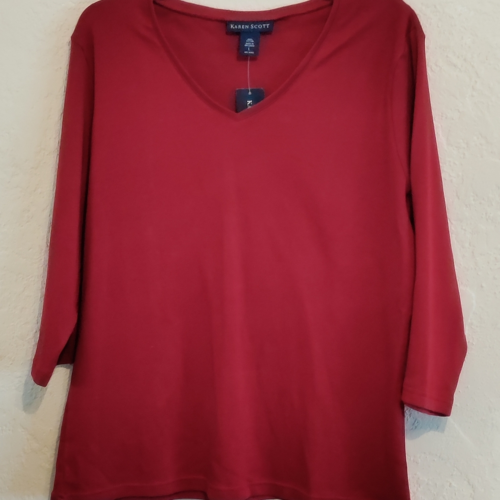 Karen Scott 3/4 sleeve top color Garnet size large nwt